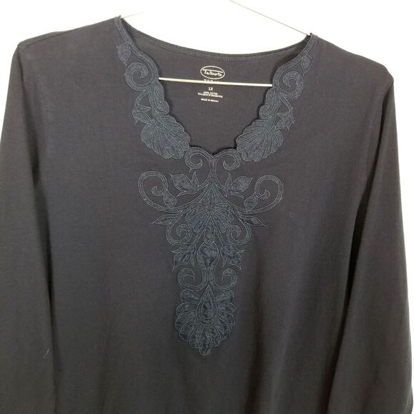 Talbots Women Plus Cotton Stretch Applique Long Sleeve Top Size 1X Black Blouse - Picture 2 of 5